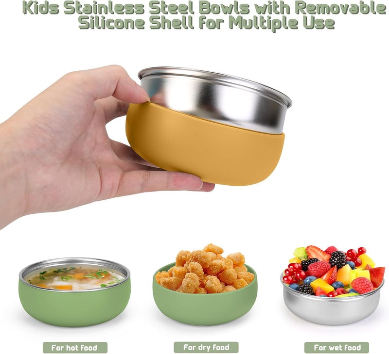 ShineMe Baby Bowls 2 Pack, Stainless Steel Bowls for Kids with Detachable Thick Colored Silicone Shell, Unbreakable Toddler Bowls for Soup, Cereal, Snack... - Image 3
